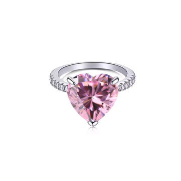 Heart Cut Pink Crystal 925 Sterling Silver Ring