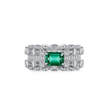 Rectangular Green Crystal 925 Sterling Silver Ring