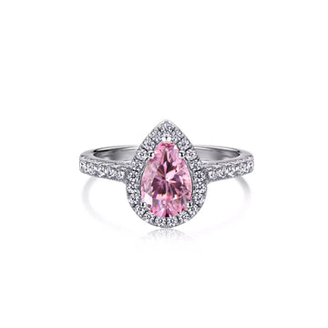 Water Drop Pink Crystal 925 Sterling Silver Ring