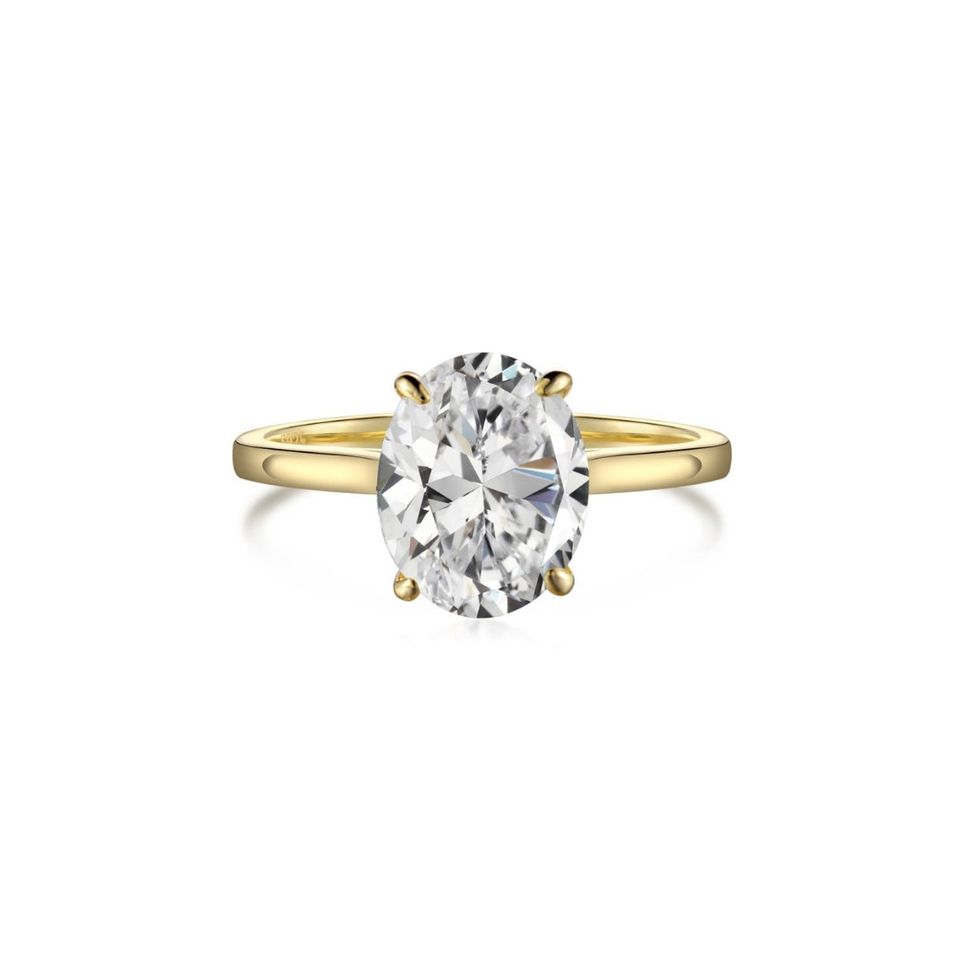 Round Sparkle Crystal 925 Sterling Silver Gold Ring